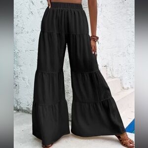 Black tiered wide leg pants